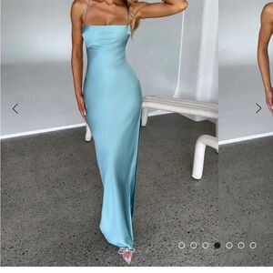 Strapless Sky Blue Evening Gown